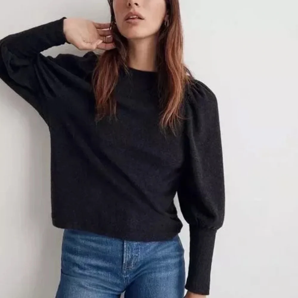 Madewell brushed puff sleeve top dark gray